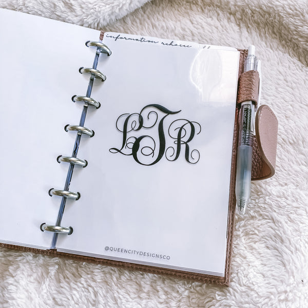 Classic Monogram Dashboard ~ Acetate Dashboard for Ring/Disc Bound Planners