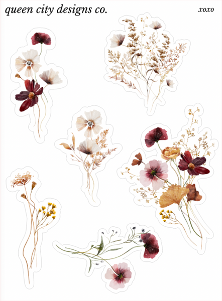XOXO | Pressed Floral Deco Stickers [Transparent Matte]