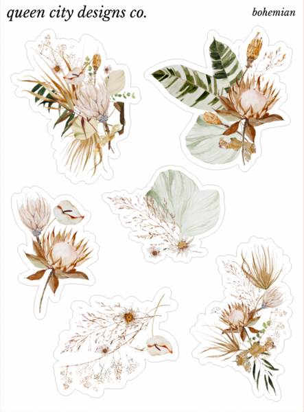 Bohemian | Pressed Floral Deco Stickers [Transparent Matte]