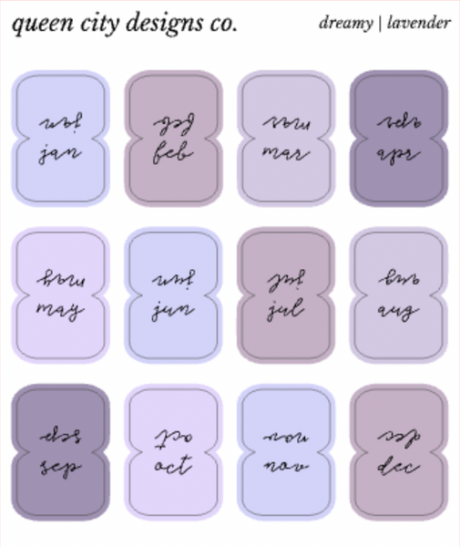 Lavender | Monthly Tab Stickers ~ 3 Font Options | Stickers for Hobonichi Weeks, Etc.
