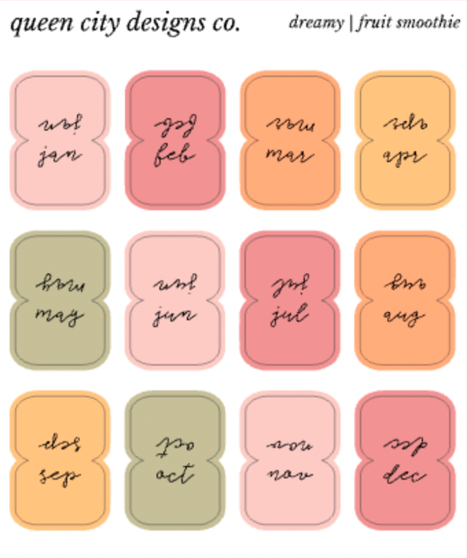 Fruit Smoothie | Monthly Tab Stickers ~ 3 Font Options | Stickers for Hobonichi Weeks, Etc.