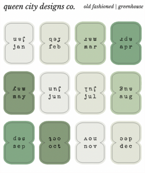 Greenhouse | Monthly Tab Stickers ~ 3 Font Options | Stickers for Hobonichi Weeks, Etc.