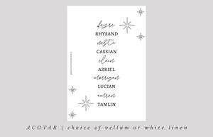 ACOTAR Dashboard ~ Choice of Vellum or White Linen -- AU22