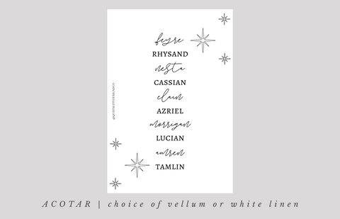 ACOTAR Dashboard ~ Choice of Vellum or White Linen -- AU22
