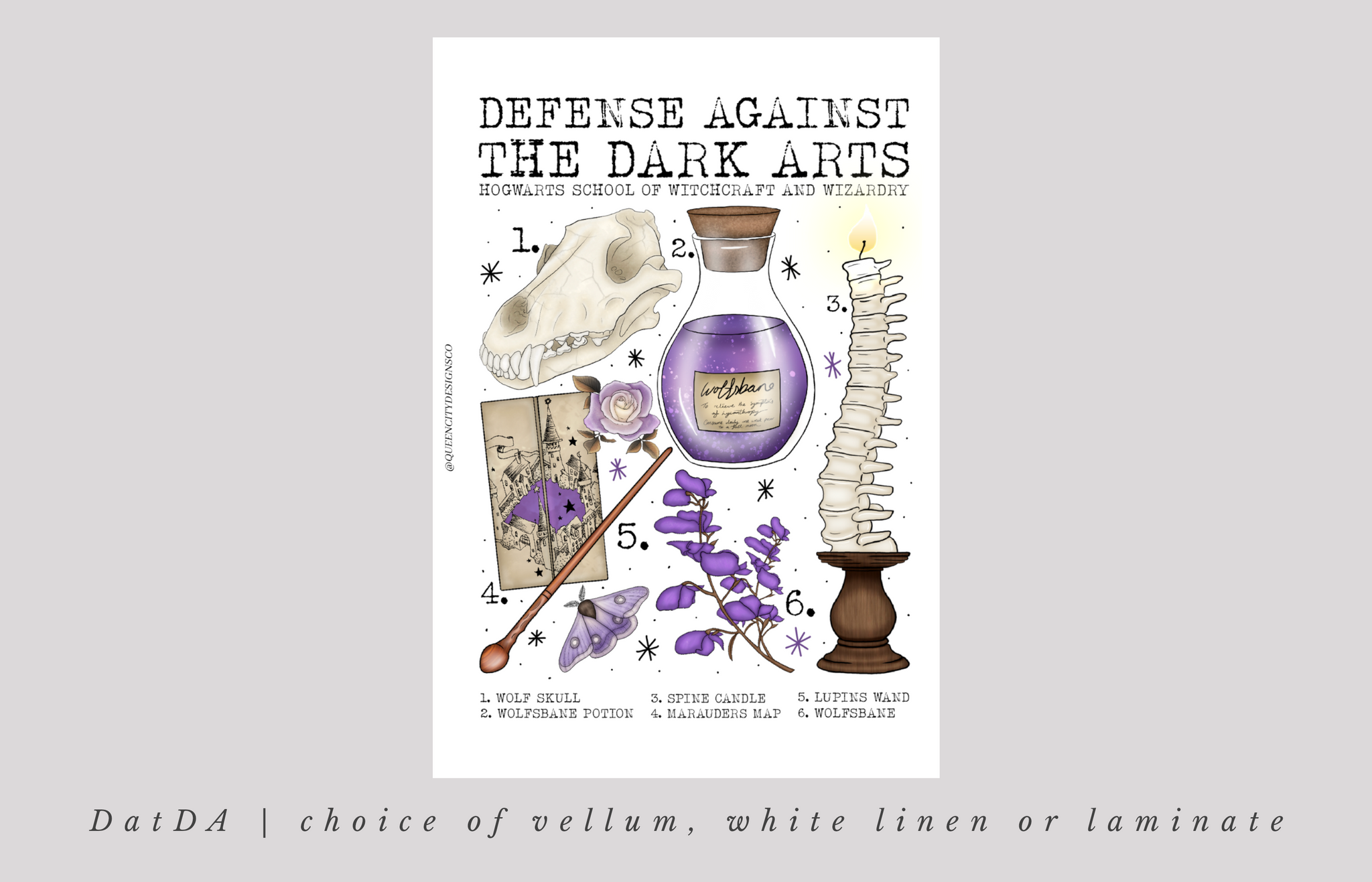 Defense Against The Dark Arts Dashboard ~ Choice of Vellum, White Linen or White Laminate -- CLA22