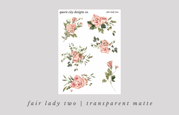 Fair Lady Two | Pressed Floral Deco Stickers [Transparent Matte]