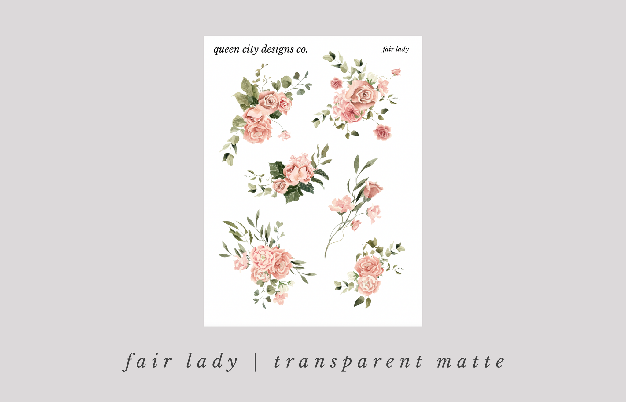 Fair Lady | Pressed Floral Deco Stickers [Transparent Matte]