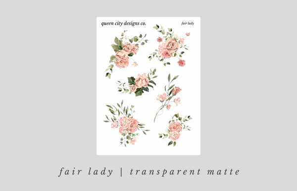 Fair Lady | Pressed Floral Deco Stickers [Transparent Matte]