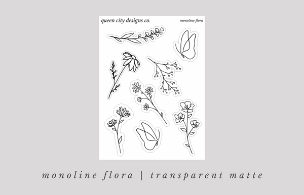 Monoline Flora | Floral Deco Stickers [Transparent Matte]