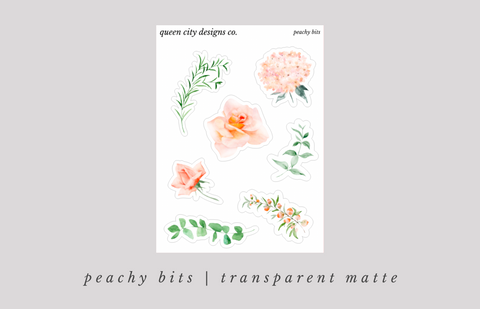 Peachy Bits | Floral Deco Stickers [Transparent Matte]