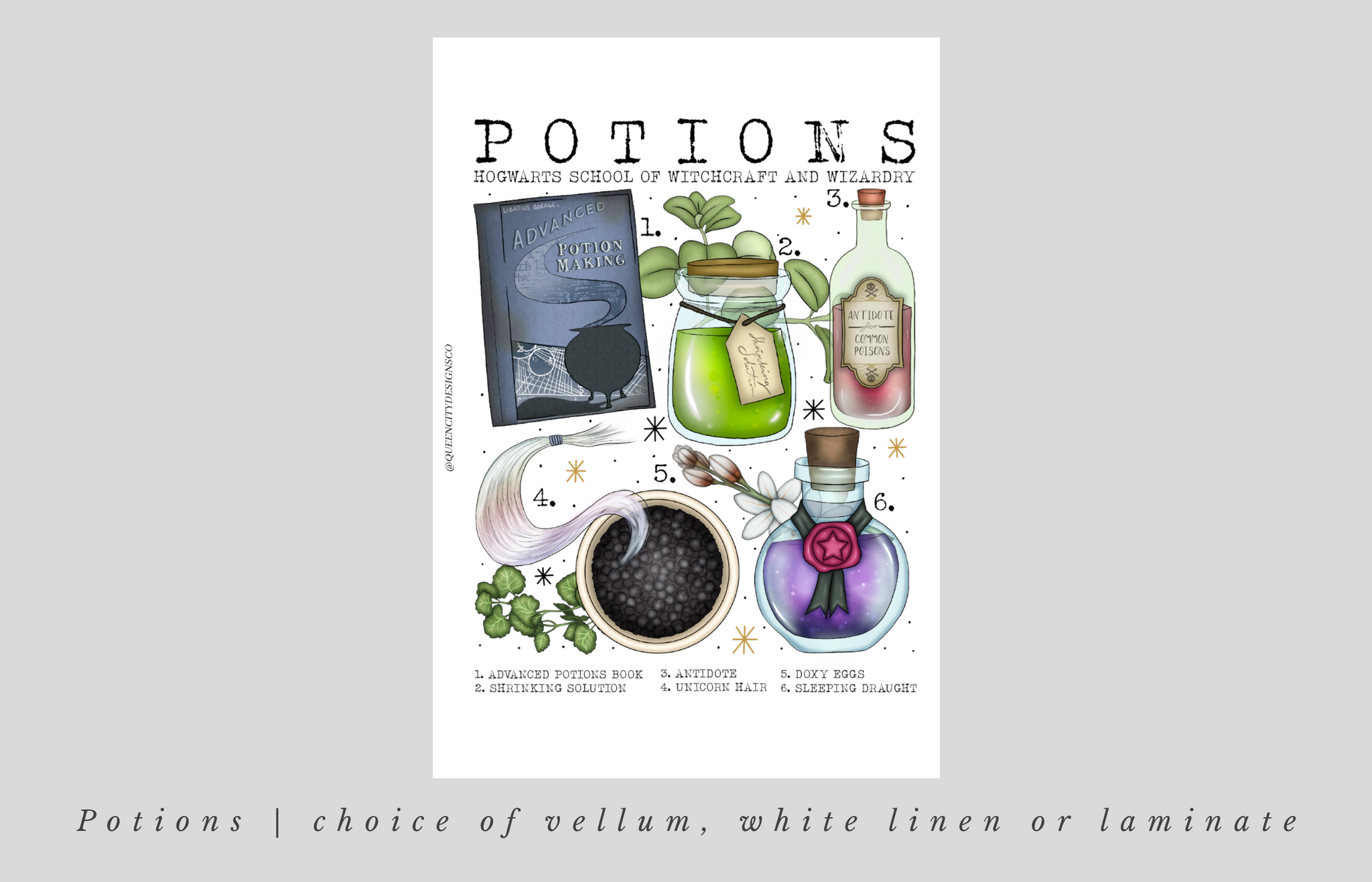 Potions Dashboard ~ Choice of Vellum, White Linen or White Laminate -- CLA22